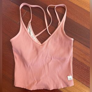 Vuori Ribbed Double-Strap V-Neck Tank Top - Dusty Rose